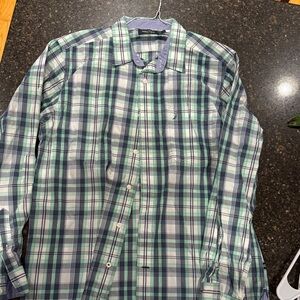 Nautica Men's Blue and Green Plaid Button Down Shirt